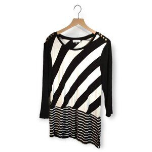 Calvin Klein Black and White 3/4 Sleeve Tunic Top Size XL